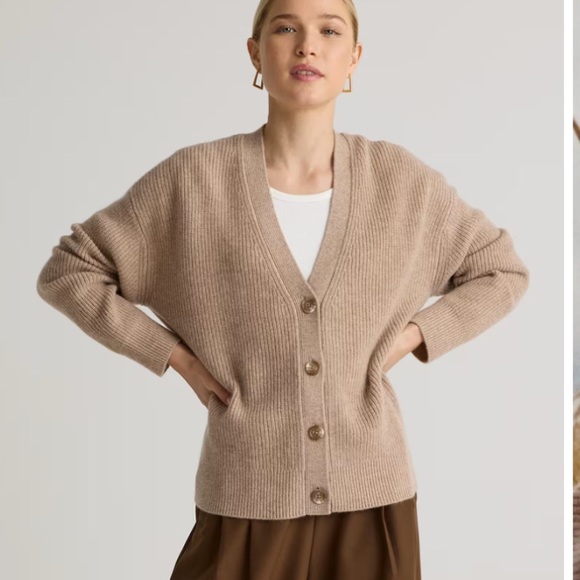 Quince Sweaters - QUINCE 100% Cashmere Fisherman Boxy Cropped Cardigan Sweater oatmeal Size Small